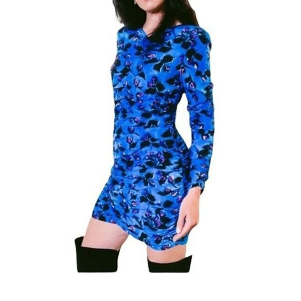 Zara Draped Blue‎ Floral Ruched mini dress- Size M NWOT